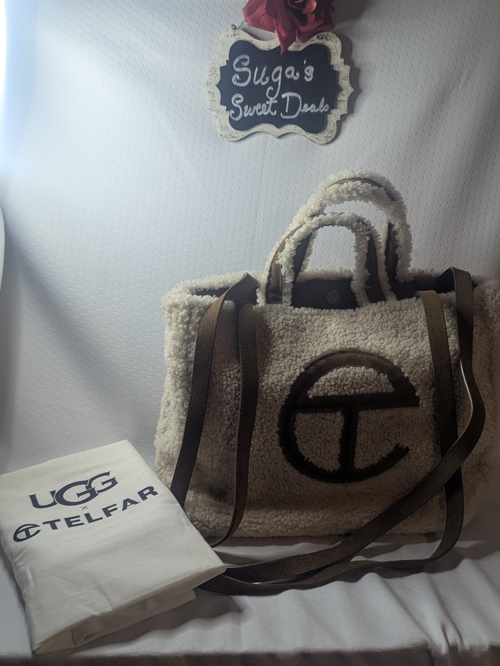 UGG Telfar Colab Cream Shearling Tote Shoulder Bag